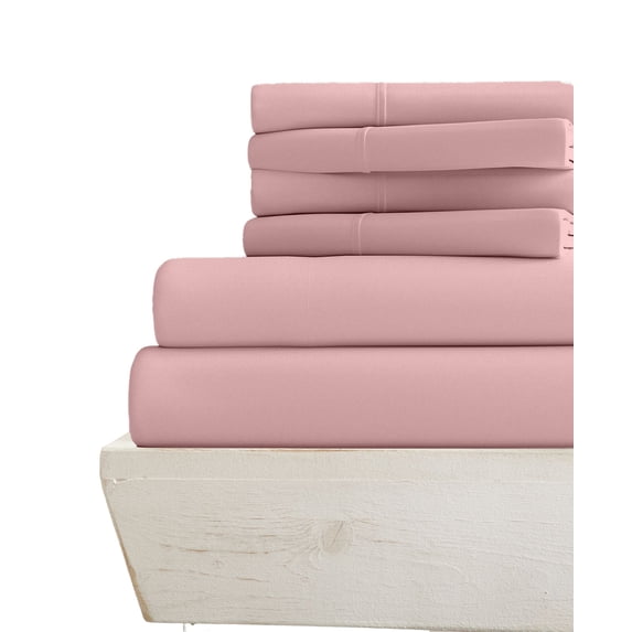6-PC Full Sheet Set - (Extra Pillowcases, Fitted Sheet & Flat Sheet) 600-Thread-Count 100% Egyptian Cotton, Soft Breathable 600TC Cotton, 15-Inches Deep Pockets - Pink