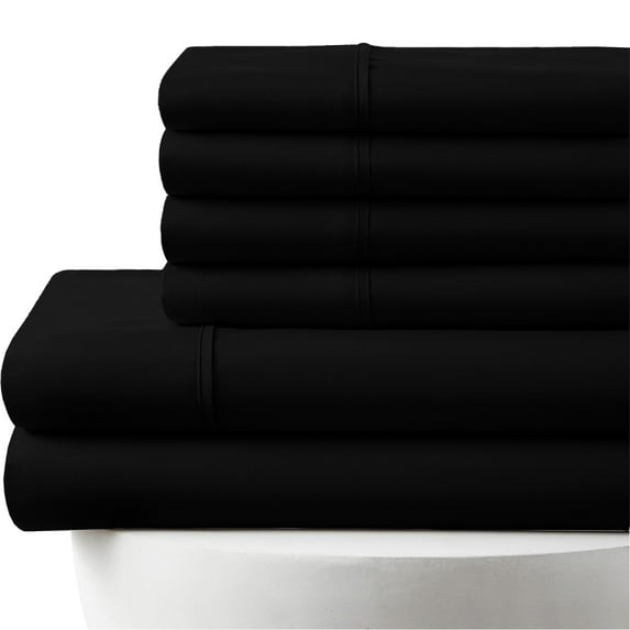 6-PC Full XL Egyptian 700-TC Cotton Sheet Set - 15" Deep Pockets with 1 Fitted Sheet, 1 Oversized Flat Sheet 4 Pillowcases - Black