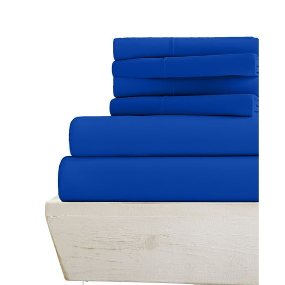21-INCH EXTRA DEEP POCKETS - 6 PC Full-XL Sheet Set - (Extra Pillowcases, Fitted & Flat) 600-Thread-Count 100% Egyptian Cotton, Soft Breathable 600TC Cotton- Royal Blue