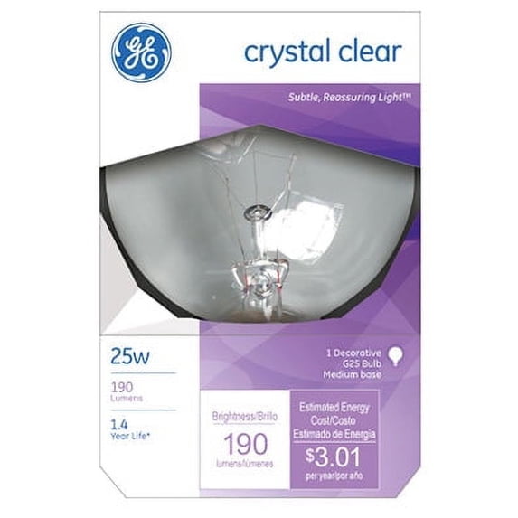 6 PC,GE Lighting 12983 Decorative G25 Globe Light Bulb, 25-Watt, Crystal Clear
