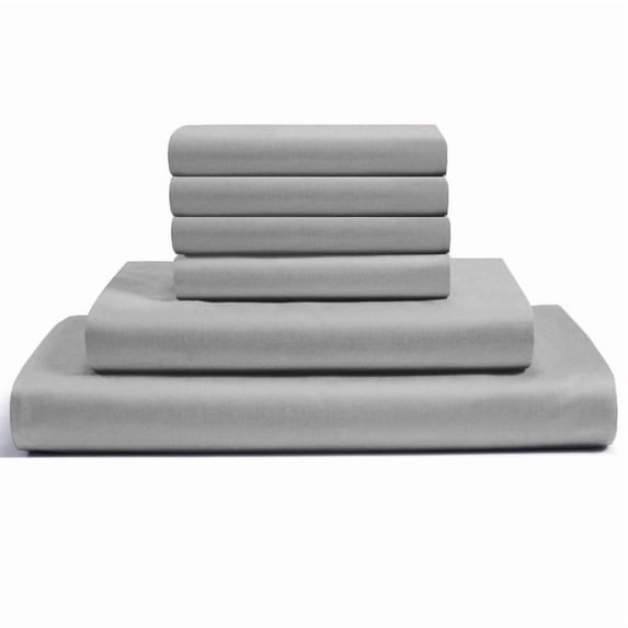 6-PC King Egyptian 600-TC Cotton Sheet Set - 10" Deep Pockets with 1 Fitted Sheet, 1 Oversized Flat Sheet 4 Pillowcases - Silver Grey