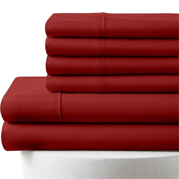 6-PC King Egyptian 700-TC Cotton Sheet Set - 15" Deep Pockets with 1 Fitted Sheet, 1 Oversized Flat Sheet 4 Pillowcases - Burgundy