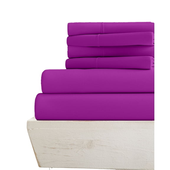 6-PC King Sheet Set - (Extra Pillowcases, Fitted Sheet & Flat Sheet) 600-Thread-Count 100% Egyptian Cotton, Soft Breathable 600TC Cotton, 15-Inches Deep Pockets - Hot Pink