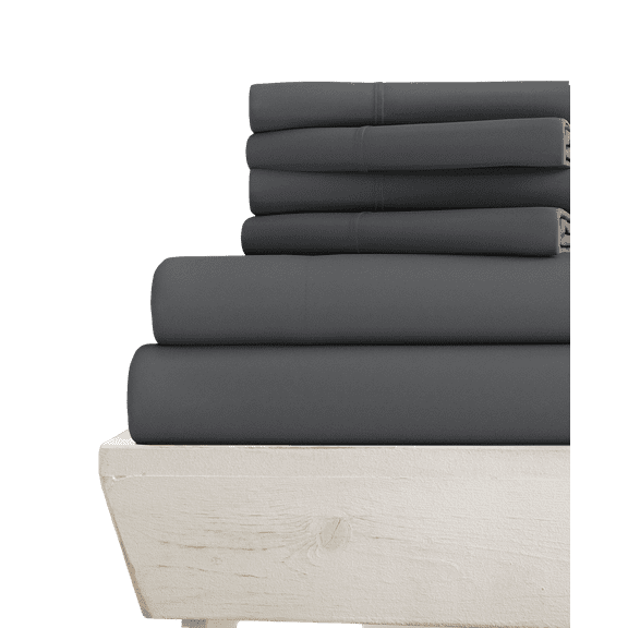 6-PC King Sheet Set - (Extra Pillowcases, Fitted Sheet & Flat Sheet) 600-Thread-Count 100% Egyptian Cotton, Soft Breathable - Long Staple 600TC Cotton, 15-Inches Deep Pockets - Dark Grey
