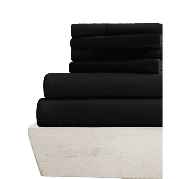 6-PC King Sheet Set - (Extra Pillowcases, Fitted Sheet & Flat Sheet) 600-Thread-Count 100% Egyptian Cotton, Soft Breathable - Long Staple 600TC Cotton, 15-Inches Deep Pockets - Black