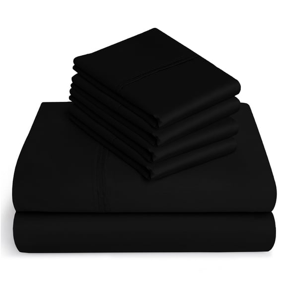 6-PC Pure Giza Cotton King Size, Black Color Bedsheet Set - 600-Thread-Count, 12-inch deep pockets [1 flat sheet, 1 fitted sheet, 2 pillowcases]