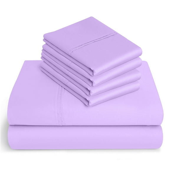 6-PC Pure Giza Cotton King Size, Lilac Color Bedsheet Set - 300-Thread-Count, 18-inch deep pockets [1 flat sheet, 1 fitted sheet, 2 pillowcases]