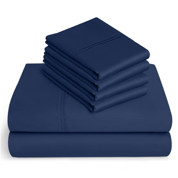 6-PC Pure Giza Cotton King Size, Mediterranean Blue Color Bedsheet Set - 600-Thread-Count, 18-inch deep pockets [1 flat sheet, 1 fitted sheet, 2 pillowcases]