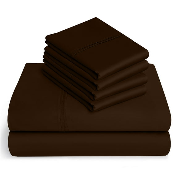 6-PC Pure Giza Cotton Queen Size, Chocolate Color Bedsheet Set - 600-Thread-Count, 18-inch deep pockets [1 flat sheet, 1 fitted sheet, 2 pillowcases]