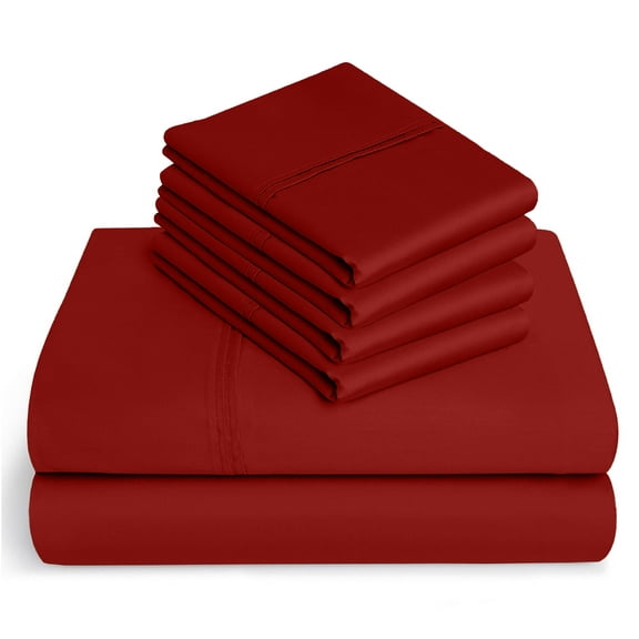6-PC Pure Giza Cotton Queen XL Size, Burgundy Color Bedsheet Set - 400-Thread-Count, 15-inch deep pockets [1 flat sheet, 1 fitted sheet, 2 pillowcases]