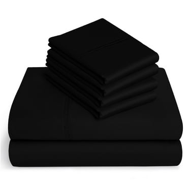 6-PC Pure Giza Cotton Short King Size, Black Color Bedsheet Set - 600-Thread-Count, 12-inch deep pockets [1 flat sheet, 1 fitted sheet, 2 pillowcases]