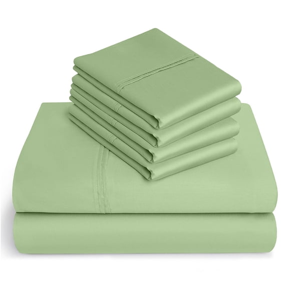 6-PC Pure Giza Cotton Short Queen Size, Sage Color Bedsheet Set - 300-Thread-Count, 18-inch deep pockets [1 flat sheet, 1 fitted sheet, 2 pillowcases]