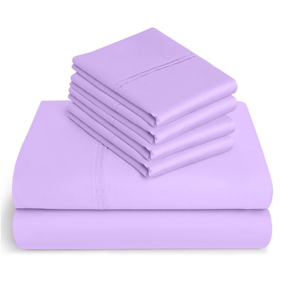 6-PC Pure Giza Cotton Split King Size, Lilac Color Bedsheet Set - 600-Thread-Count, 12-inch deep pockets 7-PC [1 flat sheet, 2 fitted sheets, 2 pillowcases]