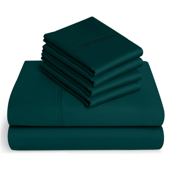 6-PC Pure Giza Cotton Split King Size, Teal Blue Color Bedsheet Set - 600-Thread-Count, 15-inch deep pockets 7-PC [1 flat sheet, 2 fitted sheets, 2 pillowcases]