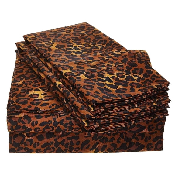 6-PC Pure Giza Cotton Twin Size, Leopard Print Color Bedsheet Set - 300-Thread-Count, 12-inch deep pockets [1 flat sheet, 1 fitted sheet, 2 pillowcases]