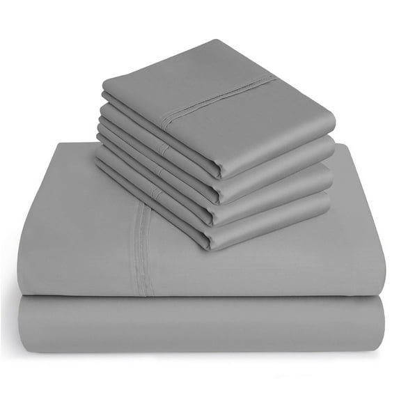 6-PC Pure Giza Cotton Twin XL Size, Silver Grey Color Bedsheet Set - 600-Thread-Count, 15-inch deep pockets [1 flat sheet, 1 fitted sheet, 2 pillowcases]