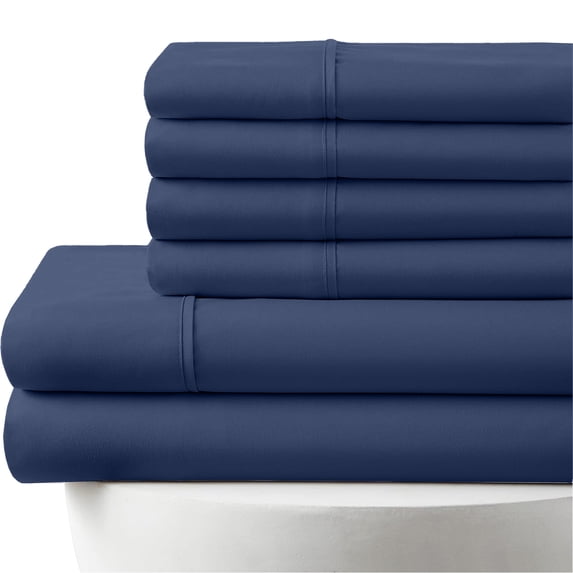 6-PC Queen Egyptian 1000-TC Cotton Sheet Set - 15" Deep Pockets with 1 Fitted Sheet, 1 Oversized Flat Sheet 4 Pillowcases - Mediterranean Blue
