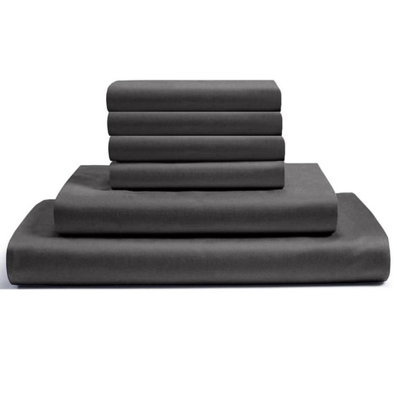 6-PC Queen Egyptian 400-TC Cotton Sheet Set - 10" Deep Pockets with 1 Fitted Sheet, 1 Oversized Flat Sheet 4 Pillowcases - Dark Grey