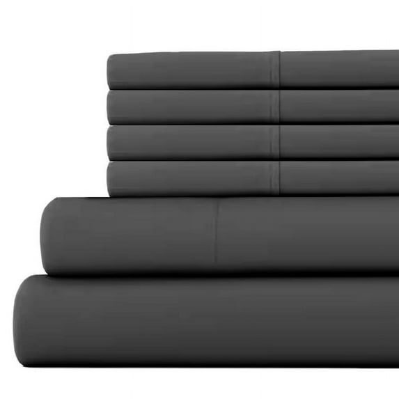6-PC Queen Size Dark Grey Color Giza 800-Thread-Count Cotton Sheet Set - 18 Inch Deep Pockets