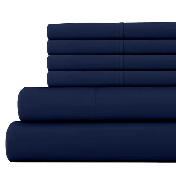 6-PC Queen Size Navy Blue Color Giza 1000-Thread-Count Cotton Sheet Set - 15 Inch Deep Pockets