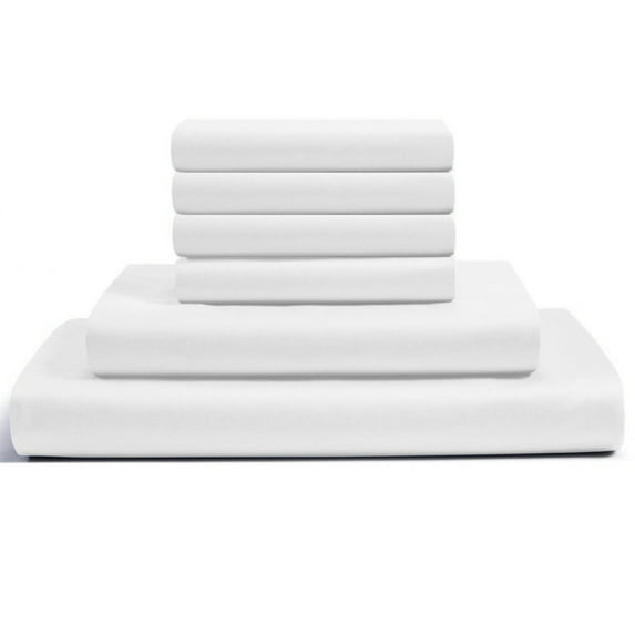 6-PC Queen XL Egyptian 300-TC Cotton Sheet Set - 12" Deep Pockets with 1 Fitted Sheet, 1 Oversized Flat Sheet 4 Pillowcases - White