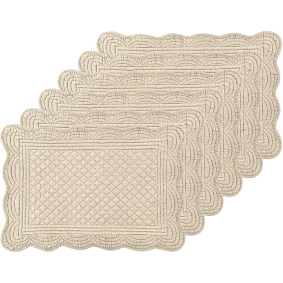 6 PC Quilted Placemats, 18"X13"Extra Large Cotton Placemats Set of 6, 100% Cotton Fabric Washable Cloth Table Mats for Kitchen & Dining Table - Soft &Easy Clean(Flax, Rectangular)