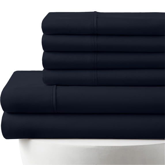 6-PC RV King Egyptian 1000-TC Cotton Sheet Set - 10" Deep Pockets with 1 Fitted Sheet, 1 Oversized Flat Sheet 4 Pillowcases - Navy Blue