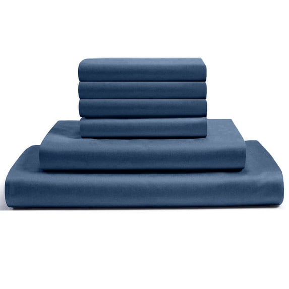 6-PC RV King Egyptian 400-TC Cotton Sheet Set - 10" Deep Pockets with 1 Fitted Sheet, 1 Oversized Flat Sheet 4 Pillowcases - Mediterranean Blue