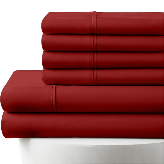 6-PC RV King Egyptian 700-TC Cotton Sheet Set - 15" Deep Pockets with 1 Fitted Sheet, 1 Oversized Flat Sheet 4 Pillowcases - Burgundy