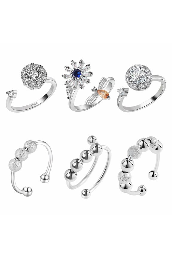 6-PC Set, Adjustable & Unisex, Perfect for Stress Relief & Birthday Gifts Rotating Anxiety Rings Cccanaooolceie