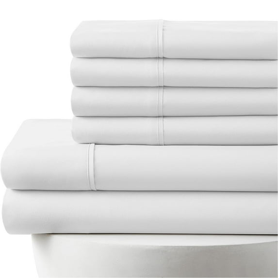 6-PC Short King Egyptian 700-TC Cotton Sheet Set - 10" Deep Pockets with 1 Fitted Sheet, 1 Oversized Flat Sheet 4 Pillowcases - White