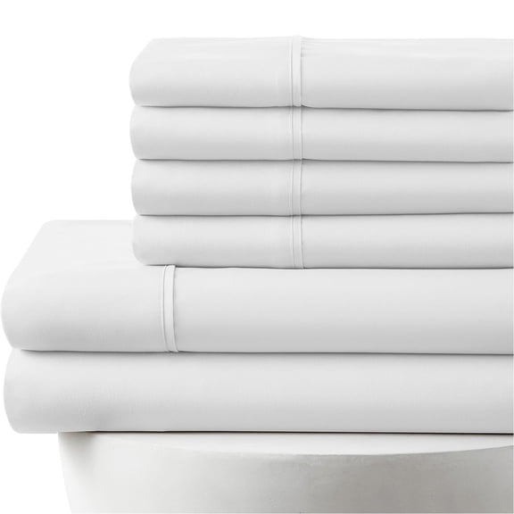 6-PC Short King Egyptian 800-TC Cotton Sheet Set - 18" Deep Pockets with 1 Fitted Sheet, 1 Oversized Flat Sheet 4 Pillowcases - White