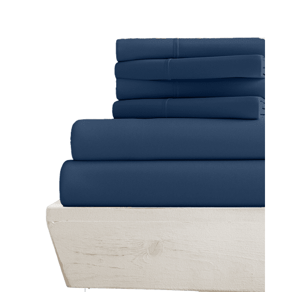 6-PC Short King Giza Sheets - (Extra Pillowcases, Fitted Sheet & Flat Sheet) 700-Thread-Count 100% Giza Cotton- 700TC Cotton, 15" Deep Pockets - Mediterranean Blue