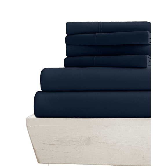 6-PC Short King Sheet Set - (Extra Pillowcases, Fitted Sheet & Flat Sheet) 1000-Thread-Count 100% Egyptian Cotton, Soft Breathable - Long Staple 1000TC Cotton, 15-Inches Deep Pockets - Navy Blue