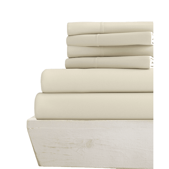 6-PC Short King Sheet Set - (Extra Pillowcases, Fitted Sheet & Flat Sheet) 400-Thread-Count 100% Egyptian Cotton, Soft Breathable 400TC Cotton, 18-Inches Deep Pockets - Ivory