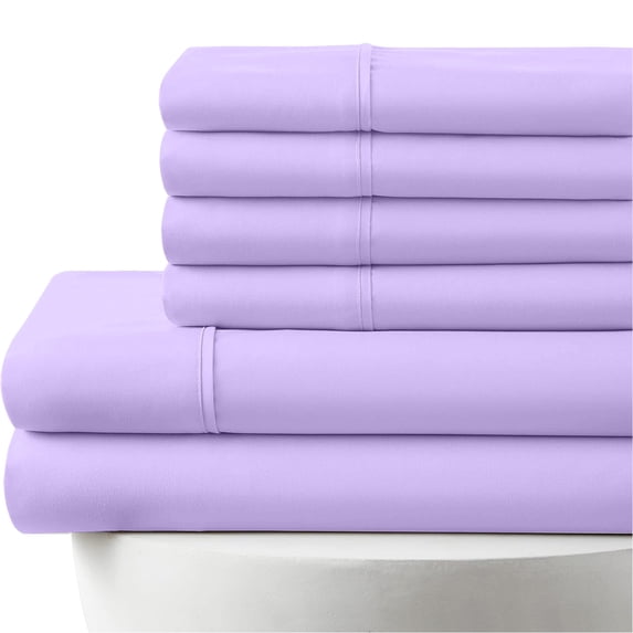6-PC Short Queen Egyptian 1000-TC Cotton Sheet Set - 15" Deep Pockets with 1 Fitted Sheet, 1 Oversized Flat Sheet 4 Pillowcases - Lilac