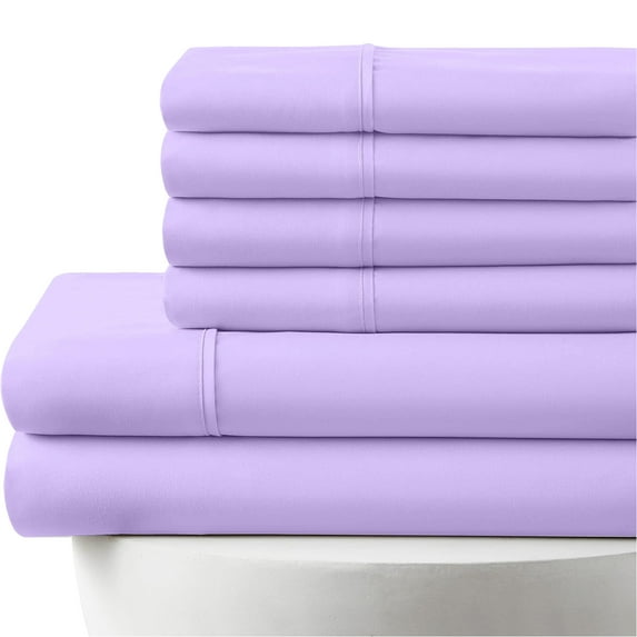6-PC Short Queen Egyptian 700-TC Cotton Sheet Set - 15" Deep Pockets with 1 Fitted Sheet, 1 Oversized Flat Sheet 4 Pillowcases - Lilac