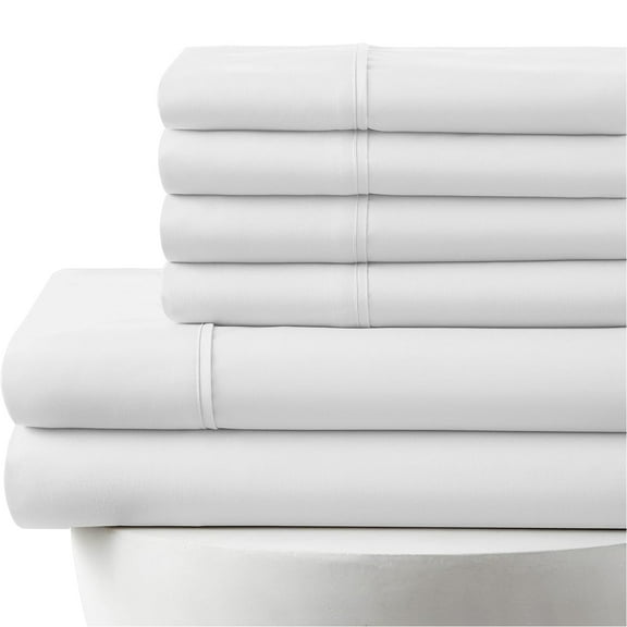 6-PC Short Queen Egyptian 800-TC Cotton Sheet Set - 12" Deep Pockets with 1 Fitted Sheet, 1 Oversized Flat Sheet 4 Pillowcases - White