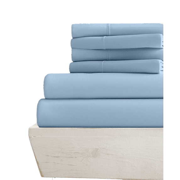 6-PC Short Queen Giza Sheets - (Extra Pillowcases, Fitted Sheet & Flat Sheet) 700-Thread-Count 100% Giza Cotton- 700TC Cotton, 18-Inches Deep Pockets - Light Blue