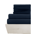 thumbnail image 1 of 6-PC Short Queen Sheet Set - (Extra Pillowcases, Fitted Sheet & Flat Sheet) 400-Thread-Count 100% Egyptian Cotton, Soft Breathable 400TC Cotton, 15-Inches Deep Pockets - Navy Blue, 1 of 7