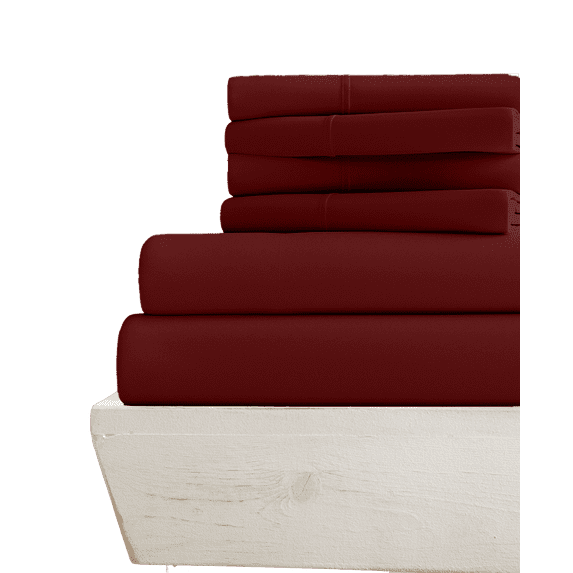 6-PC Short Queen Sheet Set - (Extra Pillowcases, Fitted Sheet & Flat Sheet) 700-Thread-Count 100% Egyptian Cotton, Sateen Weave - Long Staple 700TC Cotton, 15-Inches Deep Pockets - Burgundy