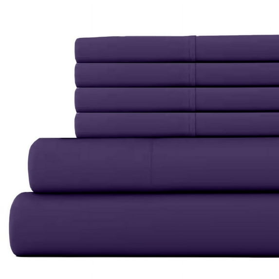 6-PC Short Queen Size Plum Color Giza 800-Thread-Count Cotton Sheet Set - 18 Inch Deep Pockets