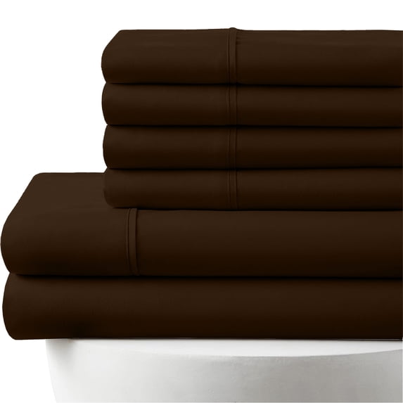 6-PC Split Head King 34" Egyptian 700-TC Cotton Sheet Set - 18" Deep Pockets with 1 Fitted Sheet, 1 Oversized Flat Sheet 4 Pillowcases - Chocolate