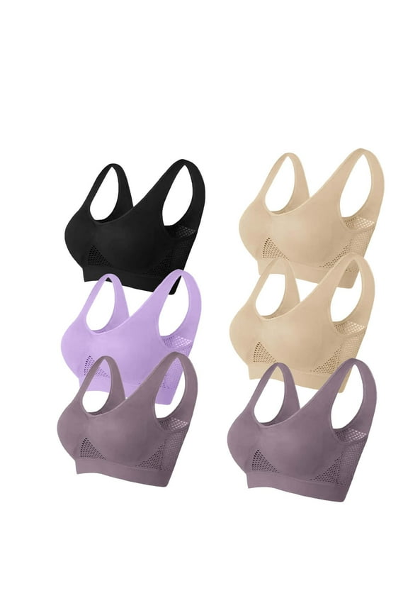 6 PC Sports Bras for Women 2024 New Breathable Cool Liftup Air Bra Large Size No Underwire Comfortable Full Support Bra