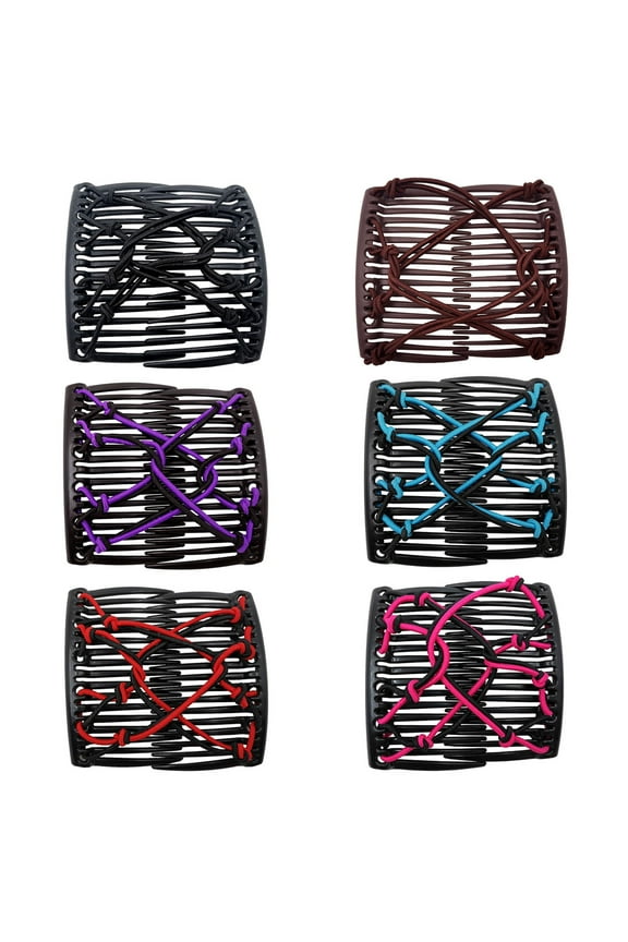 6 PC Stretchy Double Comb Hair Clip Adjustable Elastic Hair Comb No Crease Hair