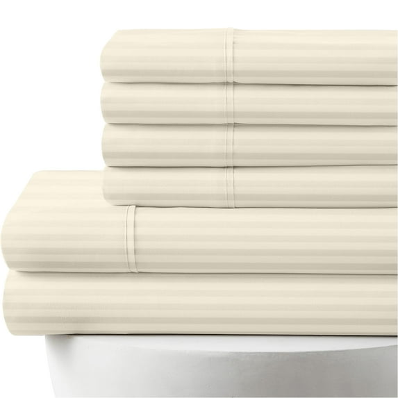 6-PC Striped Sheet Set - 800 Thread Count, 100% Egyptian Cotton, 800-TC, 18" Deep Pockets - King Size, Ivory Stripe Color