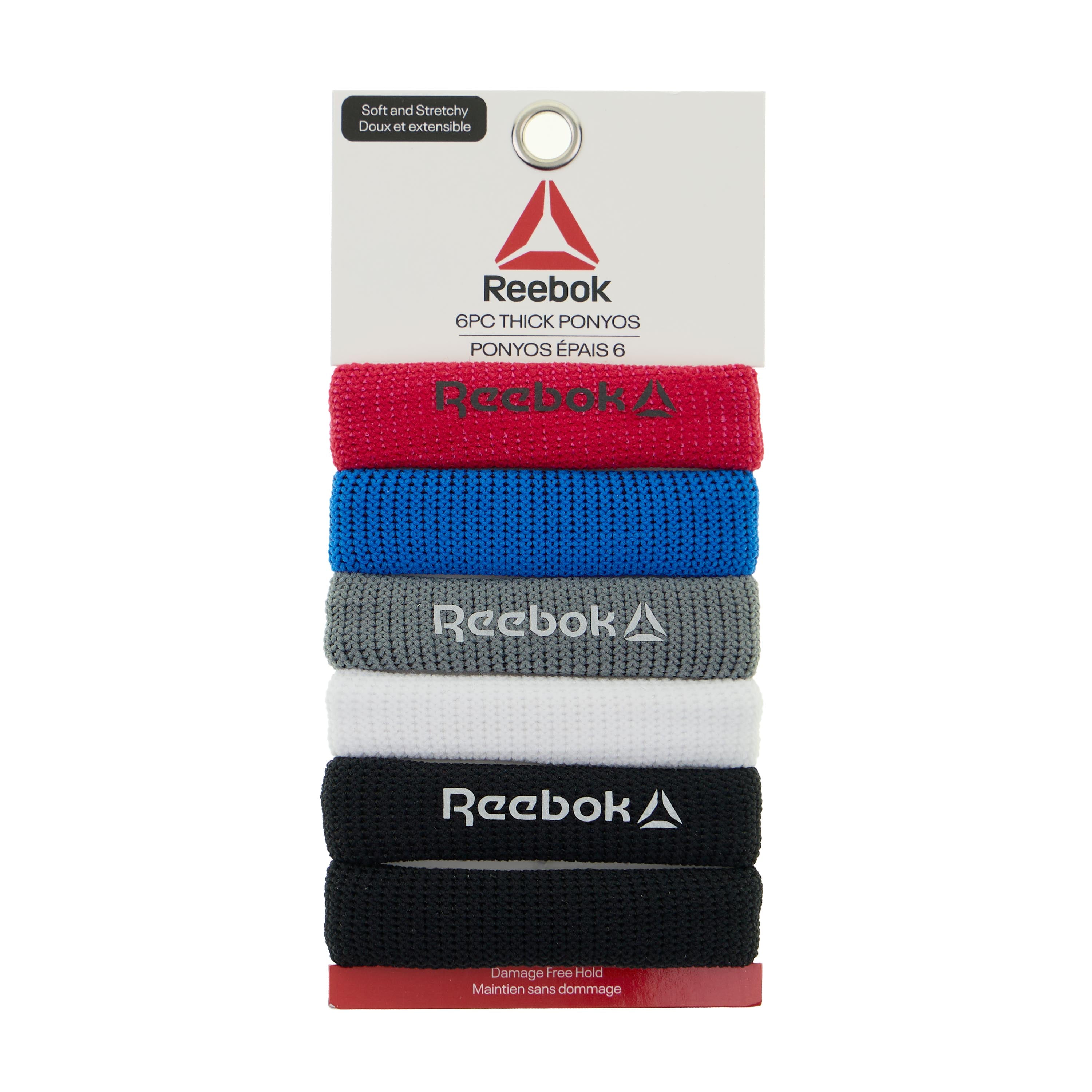 Reebok 6 Piece Thick Ponyos for All Hair Types, Soft Fabric, Great Elasticity