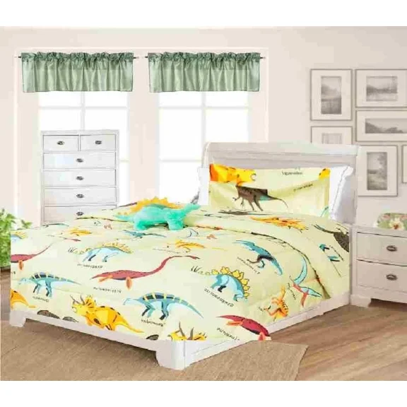 6-PC Twin Complete Bed in Bag Comforter Bedding Decor Dinosaur Light Green Taupe