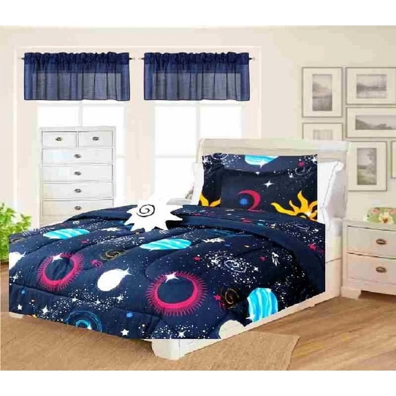 6-PC Twin Complete Bed in Bag Comforter Bedding Decor Moon Planets Space #2
