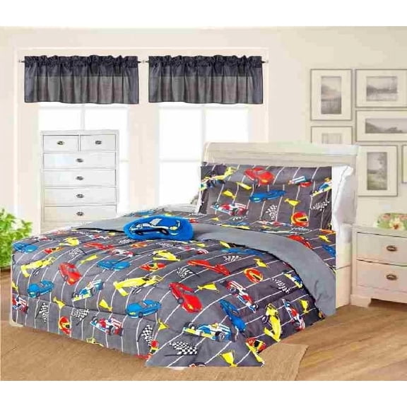 6-PC Twin Complete Bed in Bag Comforter Bedding Decor Racing Car Dark Grey